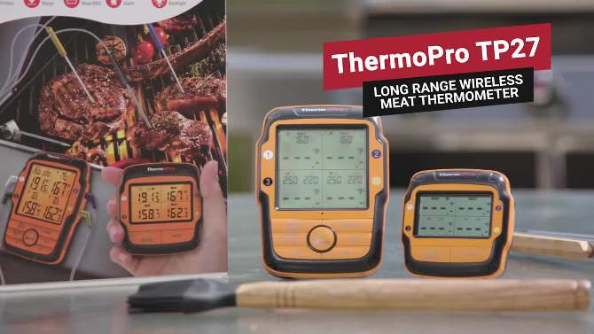 ThermoPro TP827BW Remote Meat Thermometer with Long Wireless Range and Dual Stainless Steel Probes for Grilling Smoker BBQ Thermometer in Red, 2 of 11, play video