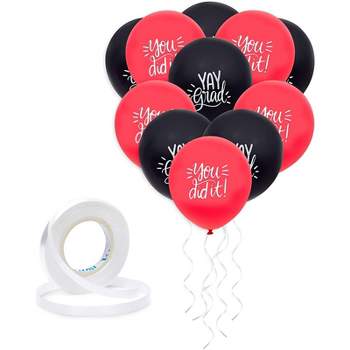 Sparkle and Bash 50 Pack Grad Balloons Kit, Class of 2023 Graduation Party Supplies Decorations, Red & Black, 12 in