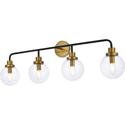 Hanson 4-Light Black and Brass Wall Sconce with Clear Glass Shade
