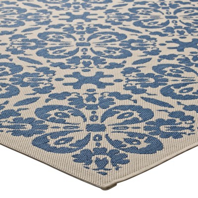 Ariana Vintage Floral Trellis 5x8 Blue and Beige Indoor-Outdoor Rug