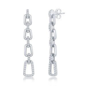 Bella Silver Sterling Silver, Paperclip CZ Long Earrings - Silver - 1 of 2