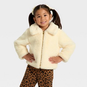 Toddler Girls' Holiday Dressy Faux Fur Jacket - Cat & Jack™ Cream - 1 of 3