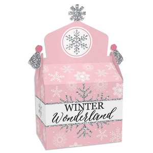 Big Dot of Happiness Pink Winter Wonderland - Treat Box Party Favors - Holiday Snowflake Birthday Party and Baby Shower Goodie Gable Boxes - Set of 12 - 1 of 4