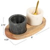 Storied Home Round Marble Bowls on Mango Wood Tray with Brass Salt Spoon, White and Black, Set of 2 - 3 of 4