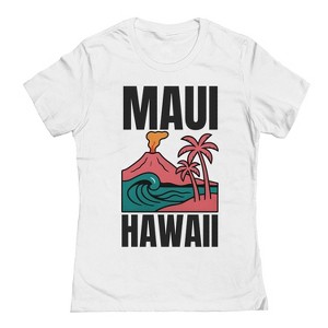 Rerun Island Women's Maui Hawaii Volcano Short Sleeve Graphic Cotton T-Shirt - White XL - 1 of 4