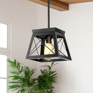 YANSUN 1-Light Matte Black Pendant with Geometric Metal Cage Black - 1 of 1