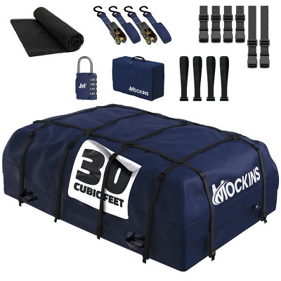 Mockins Navy Blue 30 Cu Ft. Waterproof Rooftop Bag (60"x43"x20") with PVC Mat, Straps, Hooks & More