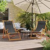 vidaXL Folding Beach Chairs in Gray Fabric - Adjustable Patio Seating with Eucalyptus Wood Frame - Outdoor Lounge Furniture Set of 2 - 2 of 4