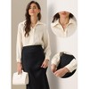 INSPIRE CHIC Women's Satin V Neck Long Sleeve Business Work Collared Bodysuit - 2 of 4