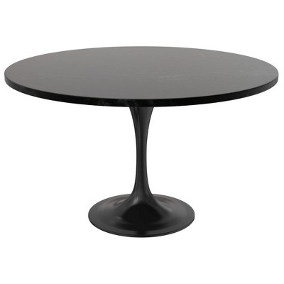 LeisureMod Verve Mid-Century Modern Table with a 48" Round MDF Tabletop and Black Steel Pedestal Base for Kitchen and Dining Room