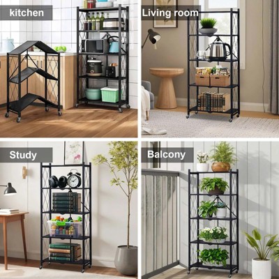 Carbon Steel Kitchen Rack Floor-Standing Free Installation Large Folding Shelf