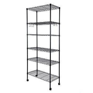 FONTOI Storage Racks, 6-Tier Shelving Unit with Wheels and Hanging Hooks, Wire Storage Organizers for Garage Kitchen, Sliver, 29.92"*69.69"*13.98" - 1 of 4