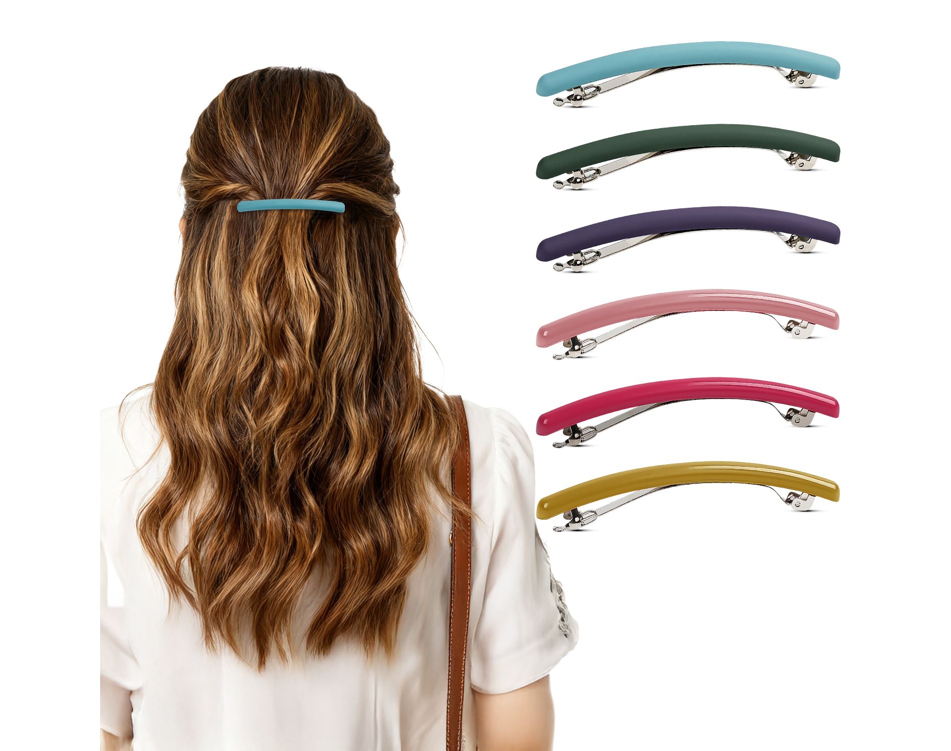 Mber 6 Pack French Hair Barrettes for Fine Hair, Thick & Thin Hair, Large Hair Barrettes, Slim Barrettes Hair Clips, Blue/Green/Purple/Pink/Red/Yellow