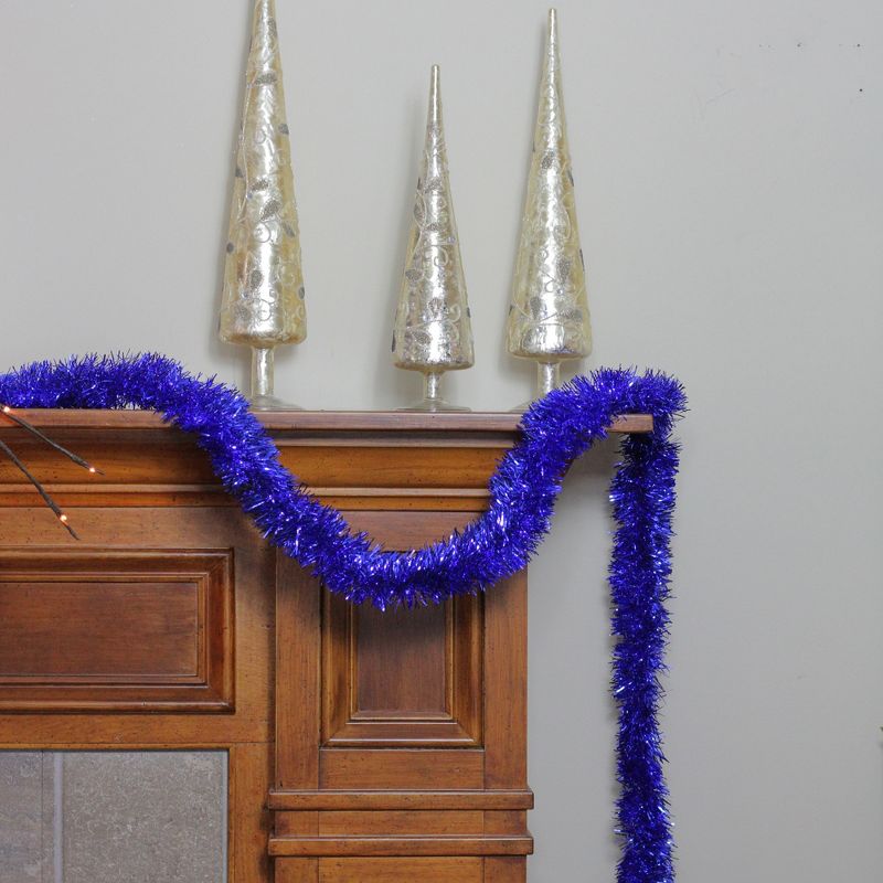 Northlight 50' x 2.5" Unlit Shiny Lavish Blue Foil Tinsel Christmas and Hanukkah Garland, 4 of 5