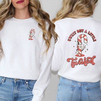 Simply Sage Market Women's Graphic Sweatshirt A Little Twisted Candy Cane Front and Back