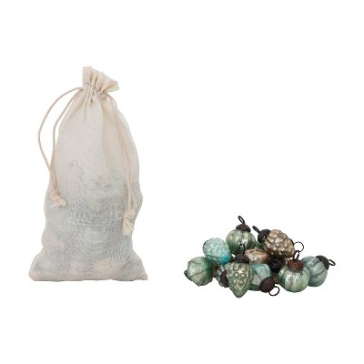 Storied Home Embossed Mercury Glass Ornaments In Muslin Bag , Green, Blue, and Gold, Set Of 36