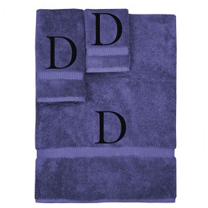 BC BARE COTTON Monogrammed Towel Set, Personalized Gift, Set of 3 - Navy - Black Block - 1 of 4