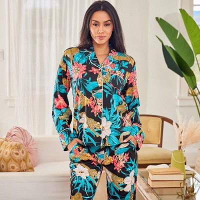 Adr Womens Long Sleeve Knit Pajamas Set Tropical Leopards 3x Target