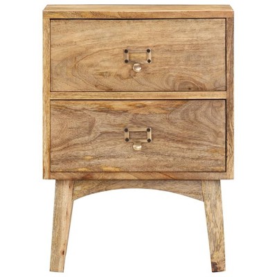 vidaXL Solid Mango Wood Bedside Cabinet - Handmade Wooden Nightstand with 2 Drawers, Sturdy and Durable, Unique and Decorative, Easy Assembly Required