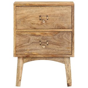 vidaXL Solid Mango Wood Bedside Cabinet - Handmade Wooden Nightstand with 2 Drawers, Sturdy and Durable, Unique and Decorative, Easy Assembly Required - 1 of 4
