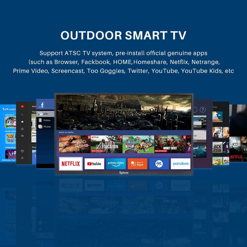 SYLVOX Deck Series Outdoor TV, 55" 1000Nit 4K UHD HDR Partial Sun Outdoor Smart TV, IP55 Waterproof, Built-in Dual Speakers Support Bluetooth & WiFi, 2 of 10