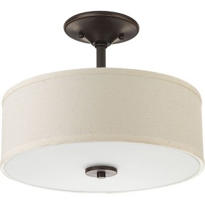 Progress Lighting Inspire 1-Light LED Semi-Flush Mount, Antique Bronze, Etched Glass Diffuser, Off-White Linen Shade - 1 of 4