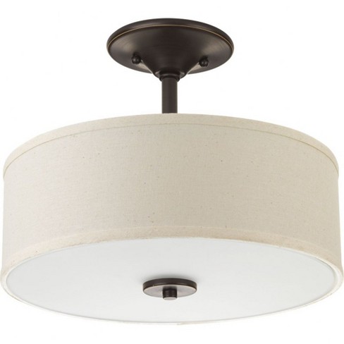 Progress Lighting Inspire 1-Light LED Semi-Flush Mount, Antique Bronze, Etched Glass Diffuser, Off-White Linen Shade - image 1 of 4