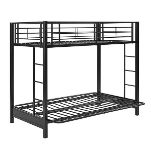 Twin Over Futon Analise Kids' Metal Bunk Bed Black - Saracina Home: Built-In Ladder & Guard Rails, No Box Spring Needed - 1 of 4