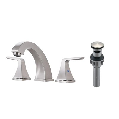 LunaLulink Widespread 2 Handles Bathroom Faucet with Pop Up Sink Drain Brushed Nickel