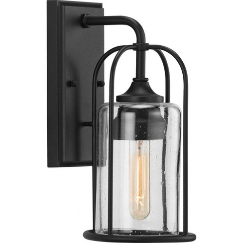 Progress Lighting, Watch Hill, 1-Light, Outdoor Wall Light, Textured Black, Clear Seeded Glass, Victorian Style - image 1 of 2