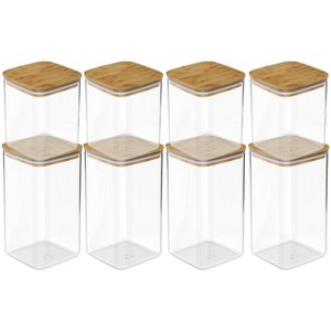OU Food Storage Container Set 16pc (set of 8) Clear Airtight Plastic Storage Container Leak Proof Bamboo Lids, Stackable Kitchen Pantry Organizer Jars - 1 of 4