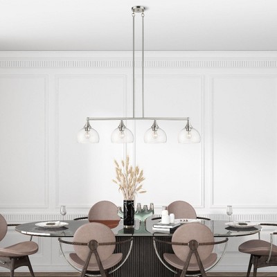 Brushed Nickel 4-Light Linear Chandelier with Clear Glass Shades