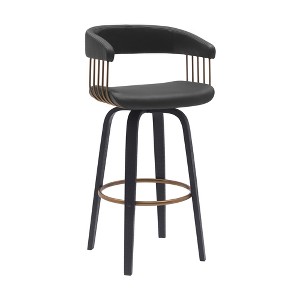 HomeRoots 31" Black Faux Leather Swivel Bar Height Bar Chair - 1 of 4