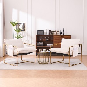 Set of 2 Modern Accent Chair with Arm Pockets, Upholstered Armchair with Metal Frame for Living Room and Bedroom 4W - ModernLuxe - 1 of 4