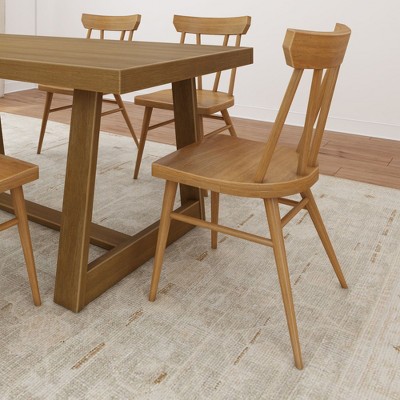 Pecan Brown Solid Wood Windsor Dining Chairs, Set of 2