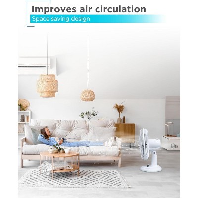 12 in. 3 Fan Speed Settings, Oscillating Portable Fan in White with Adjustable Tilt