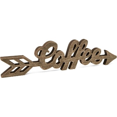 Wooden Coffee Sign, Arrow Wall Hanging (15.5 x 3.7 x 0.6 Inches)