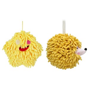 REGALWOVEN Fuzzy Cute Cartoon Decorative Hand Drying Hanging Ball Hand Towels 7" x 7" 2 Pcs - 1 of 4