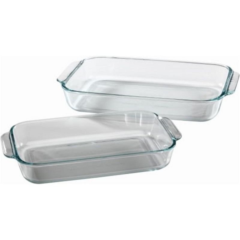 Pyrex Basics 2 Quart Glass Oblong Baking Dish Set, Clear 7 x 11 inch (Pack of 2), 1 of 5