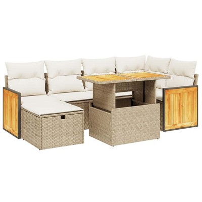 vidaXL 7 Piece Patio Sofa Set with Cushions - Beige and Cream Without Storage