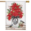 Poinsettia Jar Christmas House Flag Chickadees Checkered 28" x 40" Briarwood Lane - 2 of 4