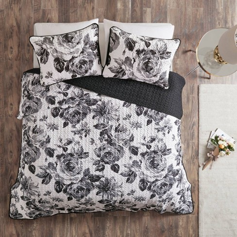 Hannah Twin Twin Extra Long 2pc Printed Coverlet Set Black White