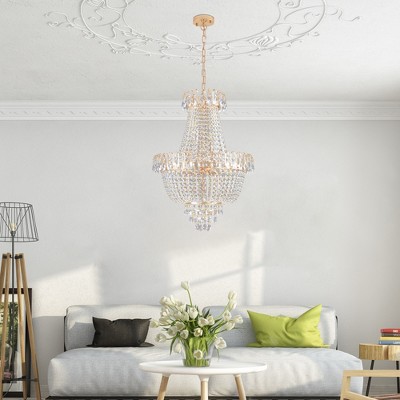 DOMETOUR Gold Crystal Chandeliers, Large Luxury Ceiling Lighting for Living Room, Dining Room, Bedroom, Hallway (Without Bulb)