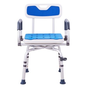 VEVOR Swivel Shower Chair 360 Degree, Adjustable Shower Seat with Pivoting Arms, Non-Slip Rotating Bathtub Shower Chair, 400LBS Capacity, White+Blue - 1 of 4