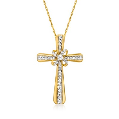 Ross-Simons 0.20 ct. t.w. Diamond Cross Pendant Necklace in 14kt Yellow Gold Size 18
