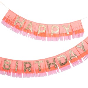 Meri Meri Pink Happy Birthday Fringe Garland Set (8' with excess cord - Pack of 1) - 1 of 4