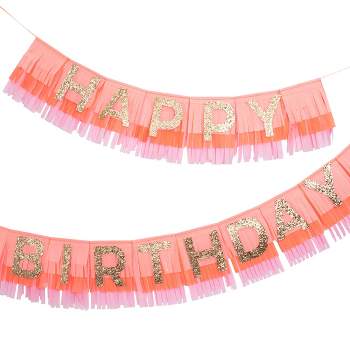Meri Meri Pink Happy Birthday Fringe Garland (Pack of 1)