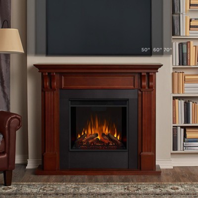 Mahogany 48-Inch Electric Fireplace with Carved Pilasters