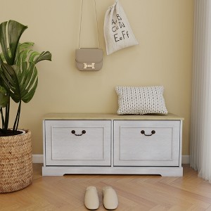 KTMBDW Shoe Storage Bench, Entryway Bench with Flip Drawer, Wooden Entry Way Shoe Cabinet for Living Room Hallway (Rustic Oak+White Oak) - 1 of 4