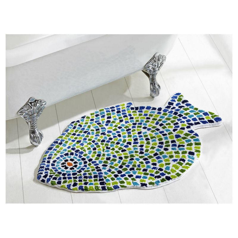 24&#34;x36&#34; Fish Mosaic Collection 100% Cotton Blue Bath Rug - Better Trends, 2 of 7
